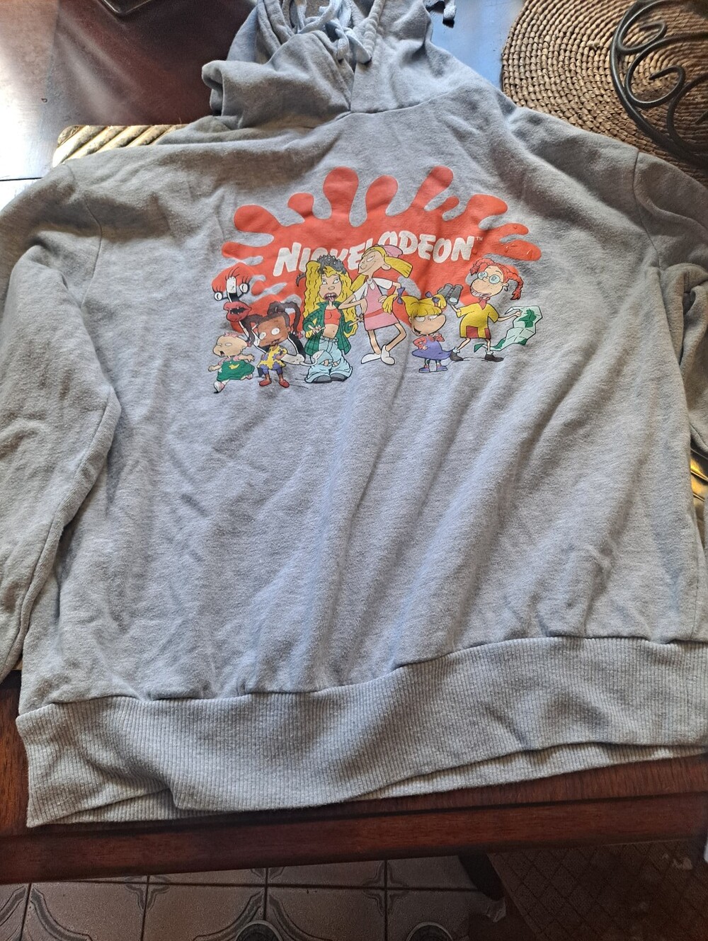 Nickelodeon Kids Gray Hoodie with Orange Slime & Colorful Character Print